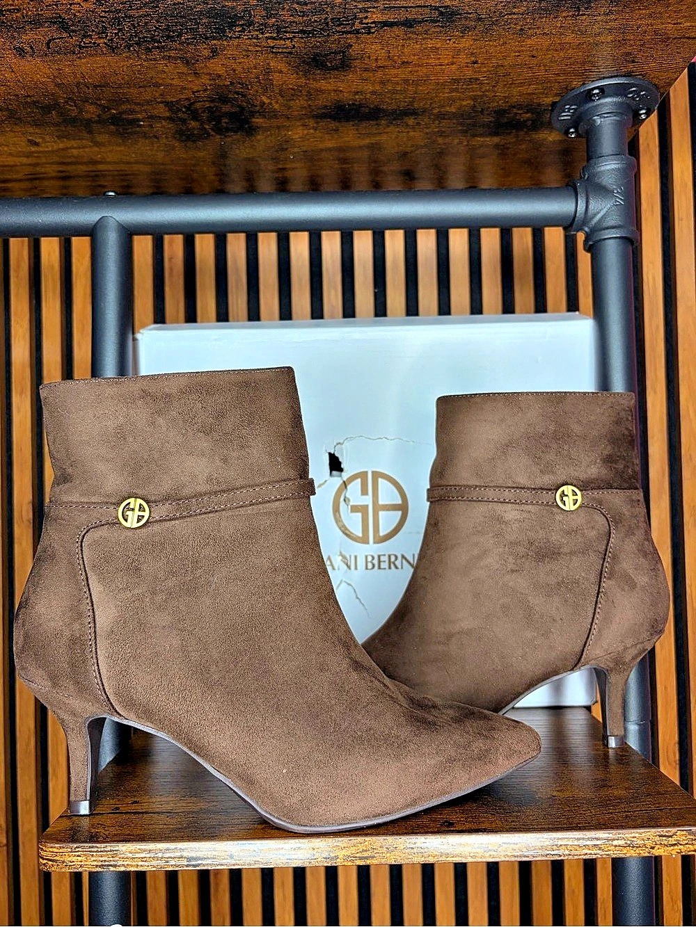Giani Bernini Caddence Pointed Toe Kitten Heel Dress Booties Boots Brown US 8.5